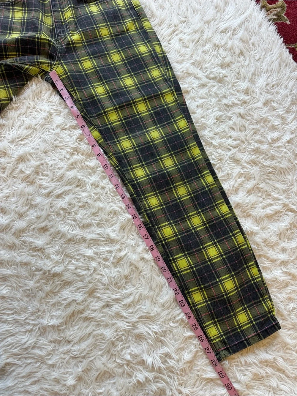 The Ragged Priest green yellow plaid high rise jeans 28